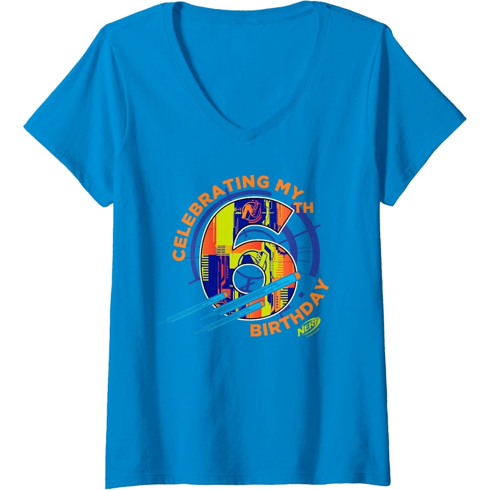 image:imageWomens Nerf Celebrating My 6th Birthday VNeck TShirtSapphire Blue