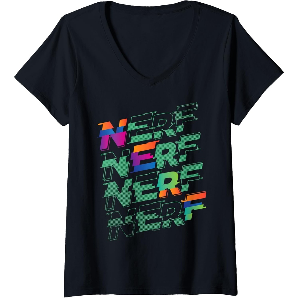image:imageWomens Nerf Glitch Color Logo Stack VNeck TShirtBlack