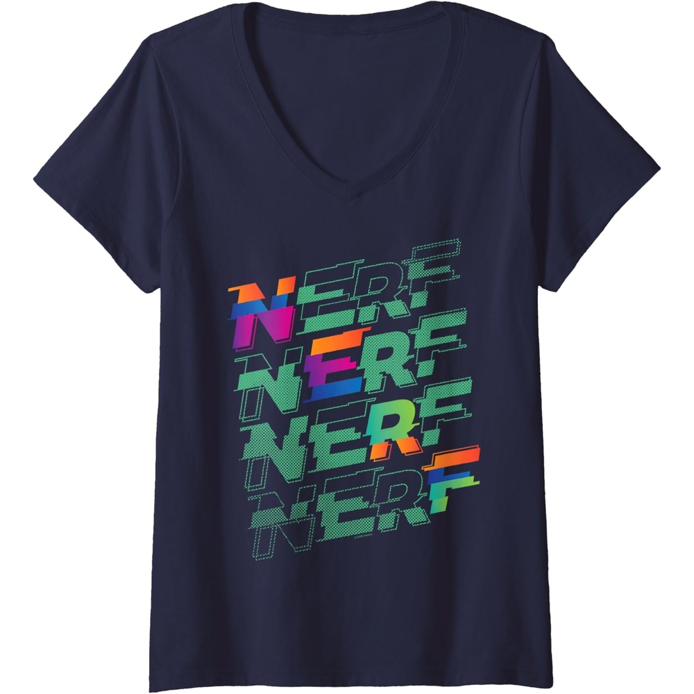 image:imageWomens Nerf Glitch Color Logo Stack VNeck TShirtNavy Blue