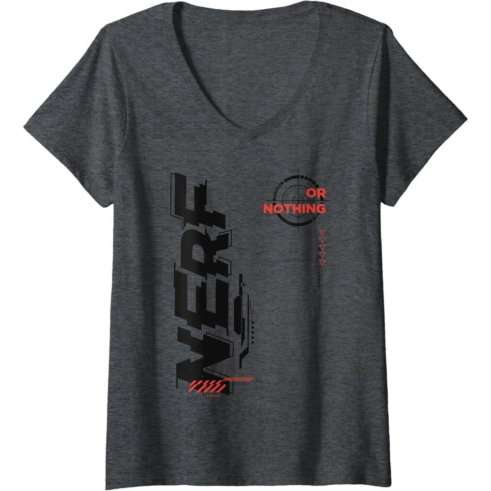 image:imageWomens Nerf Its Nerf Or Nothing Target Bullseye Side Graphic VNeck TShirtDark Heather Grey
