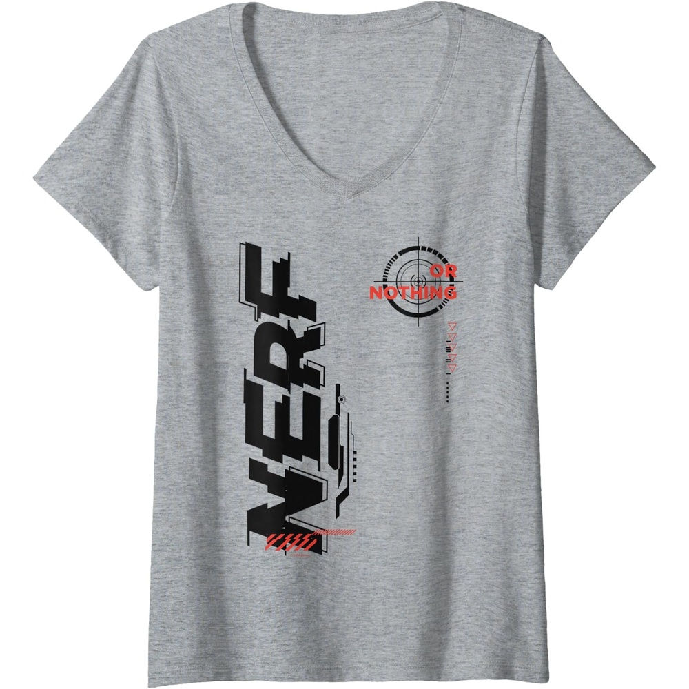 image:imageWomens Nerf Its Nerf Or Nothing Target Bullseye Side Graphic VNeck TShirtHeather Grey