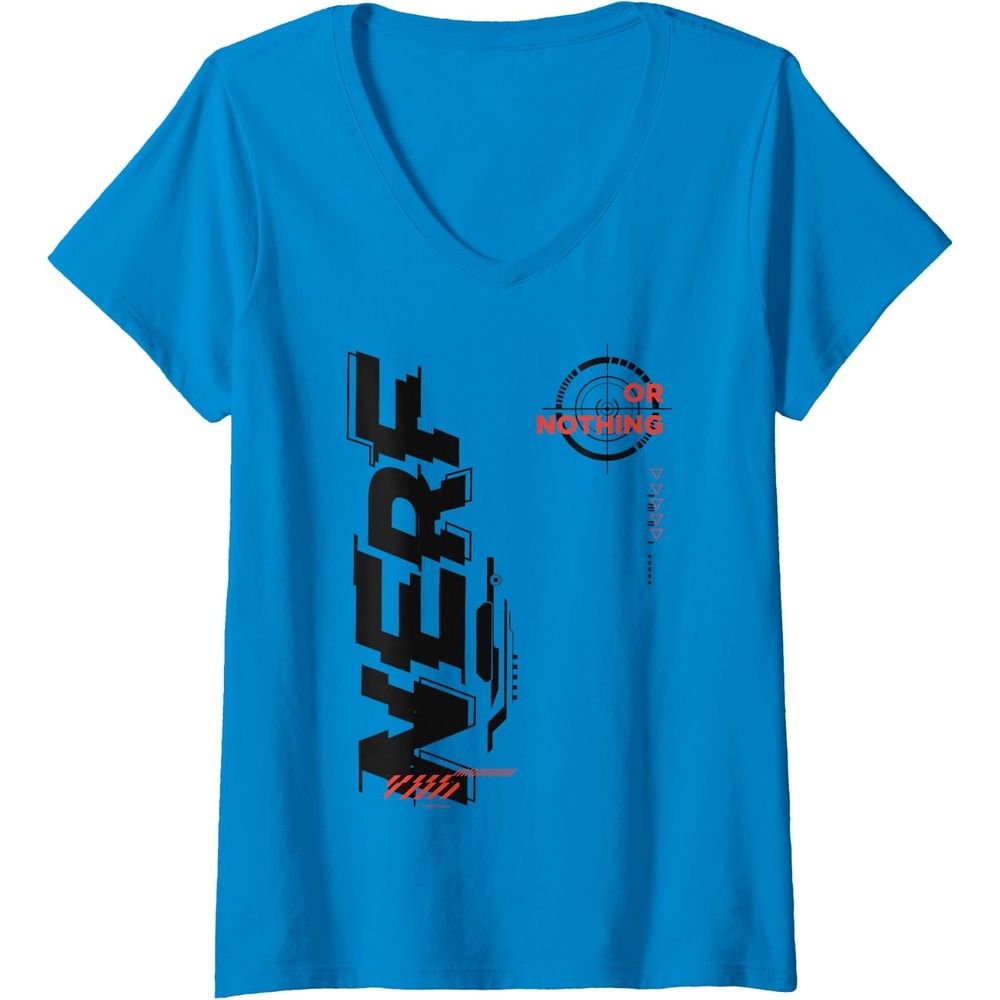 image:imageWomens Nerf Its Nerf Or Nothing Target Bullseye Side Graphic VNeck TShirtSapphire Blue