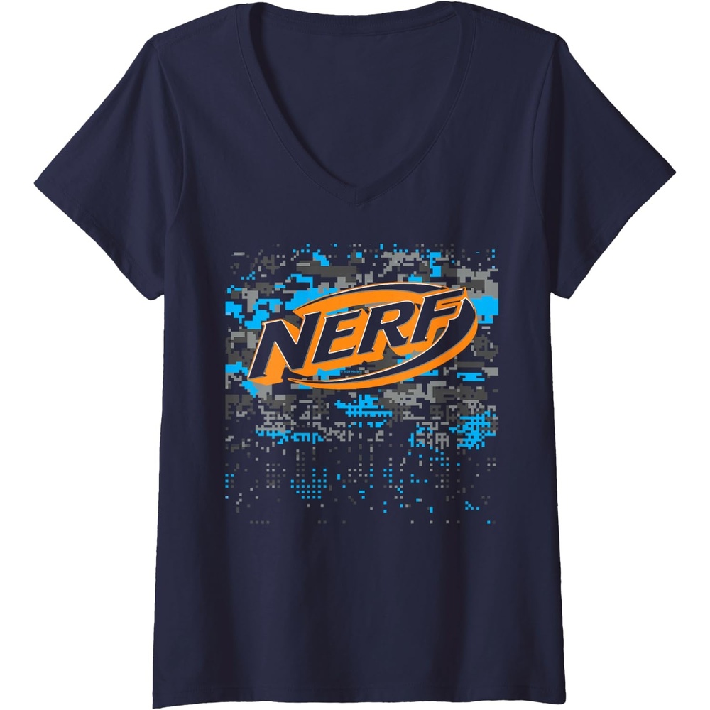 image:imageWomens Nerf Logo Glitch Camouflage VNeck TShirtNavy Blue