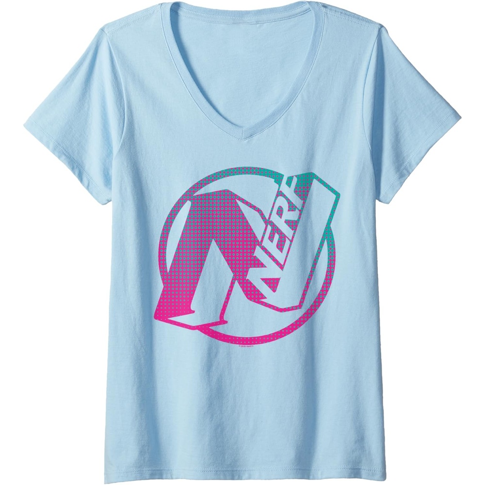 image:imageWomens Nerf N Gradient Comic Style Logo VNeck TShirtBaby Blue