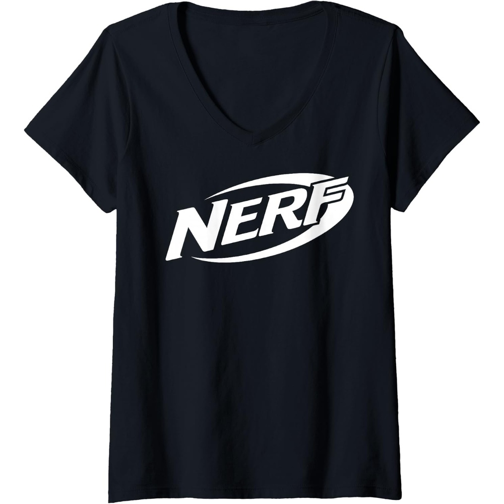 image:imageWomens Nerf Simple White Retro Logo VNeck TShirtBlack