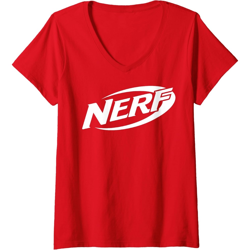 image:imageWomens Nerf Simple White Retro Logo VNeck TShirtRed