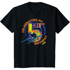 Kids Nerf Birthday Celebrating My 5th Graphic Color Filled Logo T-Shirt(Black)