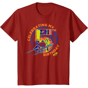 Kids Nerf Birthday Celebrating My 5th Graphic Color Filled Logo T-Shirt(Cranberry Red)