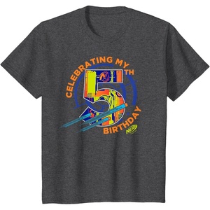 Kids Nerf Birthday Celebrating My 5th Graphic Color Filled Logo T-Shirt(Dark Heather Grey)