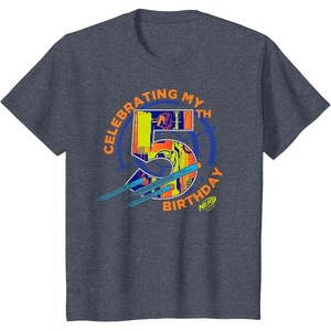 Kids Nerf Birthday Celebrating My 5th Graphic Color Filled Logo T-Shirt(Heather Blue)