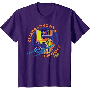 Kids Nerf Birthday Celebrating My 5th Graphic Color Filled Logo T-Shirt(Purple)