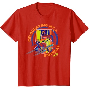 Kids Nerf Birthday Celebrating My 5th Graphic Color Filled Logo T-Shirt(Red)