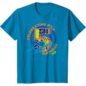 Kids Nerf Birthday Celebrating My 5th Graphic Color Filled Logo T-Shirt(Sapphire Blue)