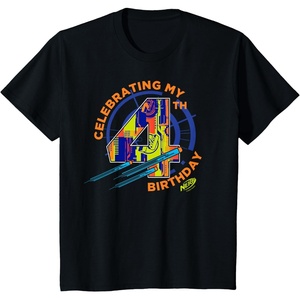 Nerf Birthday Celebrating My 4th Graphic Color Filled Logo T-Shirt(Black)
