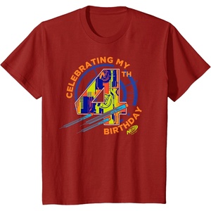 Nerf Birthday Celebrating My 4th Graphic Color Filled Logo T-Shirt(Cranberry Red)