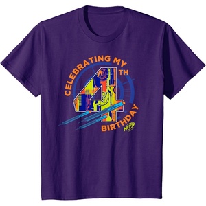 Nerf Birthday Celebrating My 4th Graphic Color Filled Logo T-Shirt(Purple)