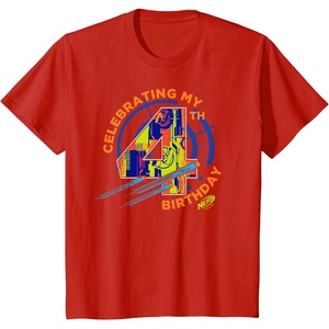 Nerf Birthday Celebrating My 4th Graphic Color Filled Logo T-Shirt(Red)