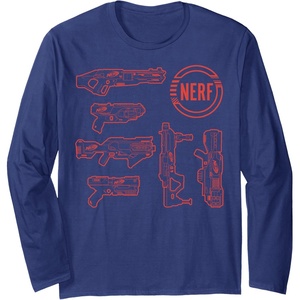 Nerf Blasters Retro Schematic Textbook Outlines Long Sleeve T-Shirt(Navy Blue)