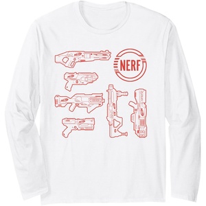 Nerf Blasters Retro Schematic Textbook Outlines Long Sleeve T-Shirt(White)