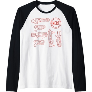 Nerf Blasters Retro Schematic Textbook Outlines Raglan Baseball Tee(Black/White)
