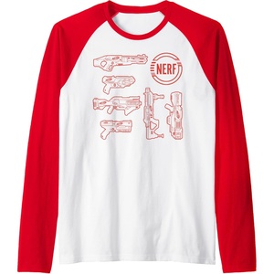 Nerf Blasters Retro Schematic Textbook Outlines Raglan Baseball Tee(Red/White)