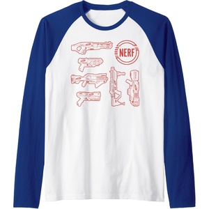 Nerf Blasters Retro Schematic Textbook Outlines Raglan Baseball Tee(Royal Blue/White)