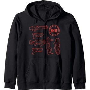 Nerf Blasters Retro Schematic Textbook Outlines Zip Hoodie(Black)