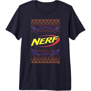 Nerf Christmas Never Stop Ugly Sweater Premium Tri-blend T-Shirt(Navy Blue)
