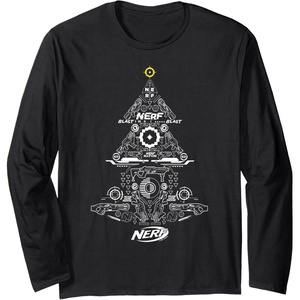 Nerf Christmas Tree Toy Icons Collage Long Sleeve T-Shirt(Black)