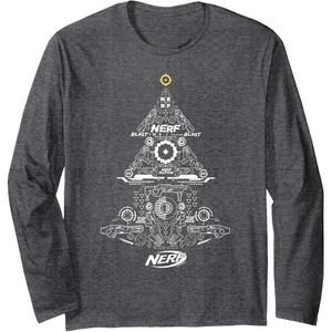 Nerf Christmas Tree Toy Icons Collage Long Sleeve T-Shirt(Dark Heather Grey)