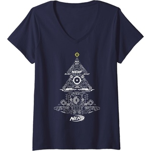 Nerf Christmas Tree Toy Icons Collage V-Neck T-Shirt(Navy Blue)