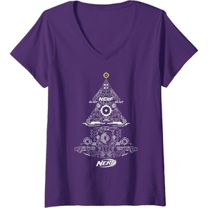 Nerf Christmas Tree Toy Icons Collage V-Neck T-Shirt(Purple)