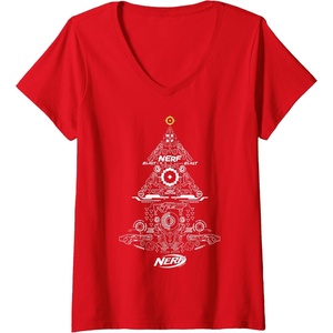 Nerf Christmas Tree Toy Icons Collage V-Neck T-Shirt(Red)