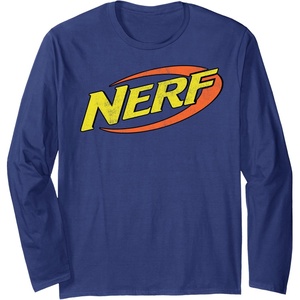Nerf Classic Distressed Retro Color Logo Long Sleeve T-Shirt(Navy Blue)