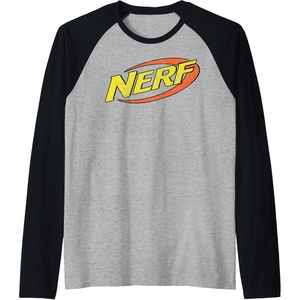 Nerf Classic Distressed Retro Color Logo Raglan Baseball Tee(Black/Athletic Heather)