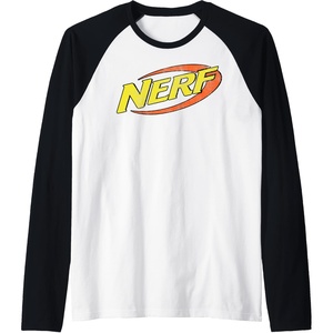 Nerf Classic Distressed Retro Color Logo Raglan Baseball Tee(Black/White)