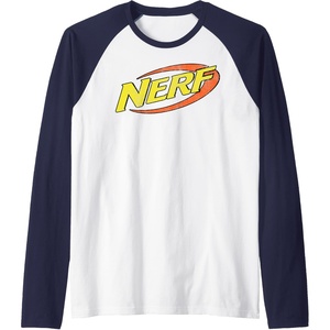 Nerf Classic Distressed Retro Color Logo Raglan Baseball Tee(Navy Blue/White)