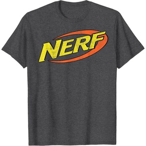 Nerf Classic Distressed Retro Color Logo T-Shirt Small(Dark Heather Grey)