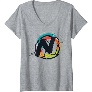 Nerf Glitch Color Graphic Logo V-Neck T-Shirt(Heather Grey)