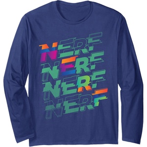 Nerf Glitch Color Logo Stack Long Sleeve T-Shirt(Navy Blue)