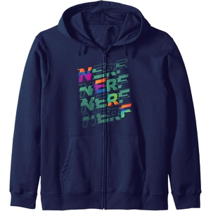 Nerf Glitch Color Logo Stack Zip Hoodie(Navy Blue)