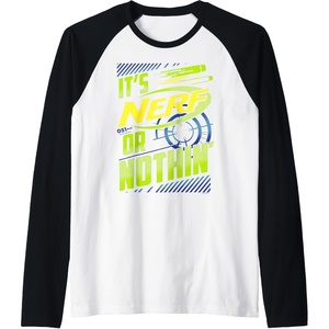 Nerf It’s Nerf Or Nothin’ Retro Bold Logo Raglan Baseball Tee(Black/White)