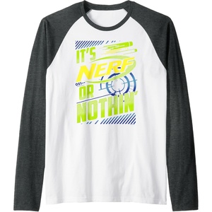 Nerf It’s Nerf Or Nothin’ Retro Bold Logo Raglan Baseball Tee(Dark Heather Grey/White)