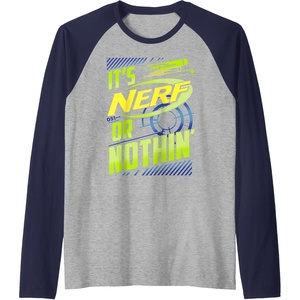 Nerf It’s Nerf Or Nothin’ Retro Bold Logo Raglan Baseball Tee(Navy Blue/Athletic Heather)