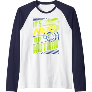 Nerf It’s Nerf Or Nothin’ Retro Bold Logo Raglan Baseball Tee(Navy Blue/White)