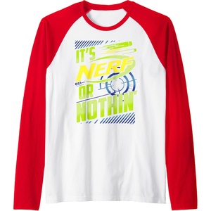 Nerf It’s Nerf Or Nothin’ Retro Bold Logo Raglan Baseball Tee(Red/White)