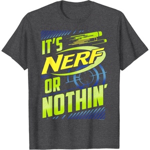Nerf It’s Nerf Or Nothin’ Retro Bold Logo T-Shirt Small(Dark Heather Grey)