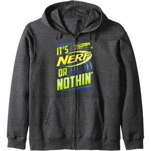 Nerf It’s Nerf Or Nothin’ Retro Bold Logo Zip Hoodie(Dark Heather Grey)