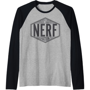 Nerf Nation Est 1969 Neon Badge Logo V2 Raglan Baseball Tee(Black/Athletic Heather)