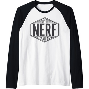 Nerf Nation Est 1969 Neon Badge Logo V2 Raglan Baseball Tee(Black/White)